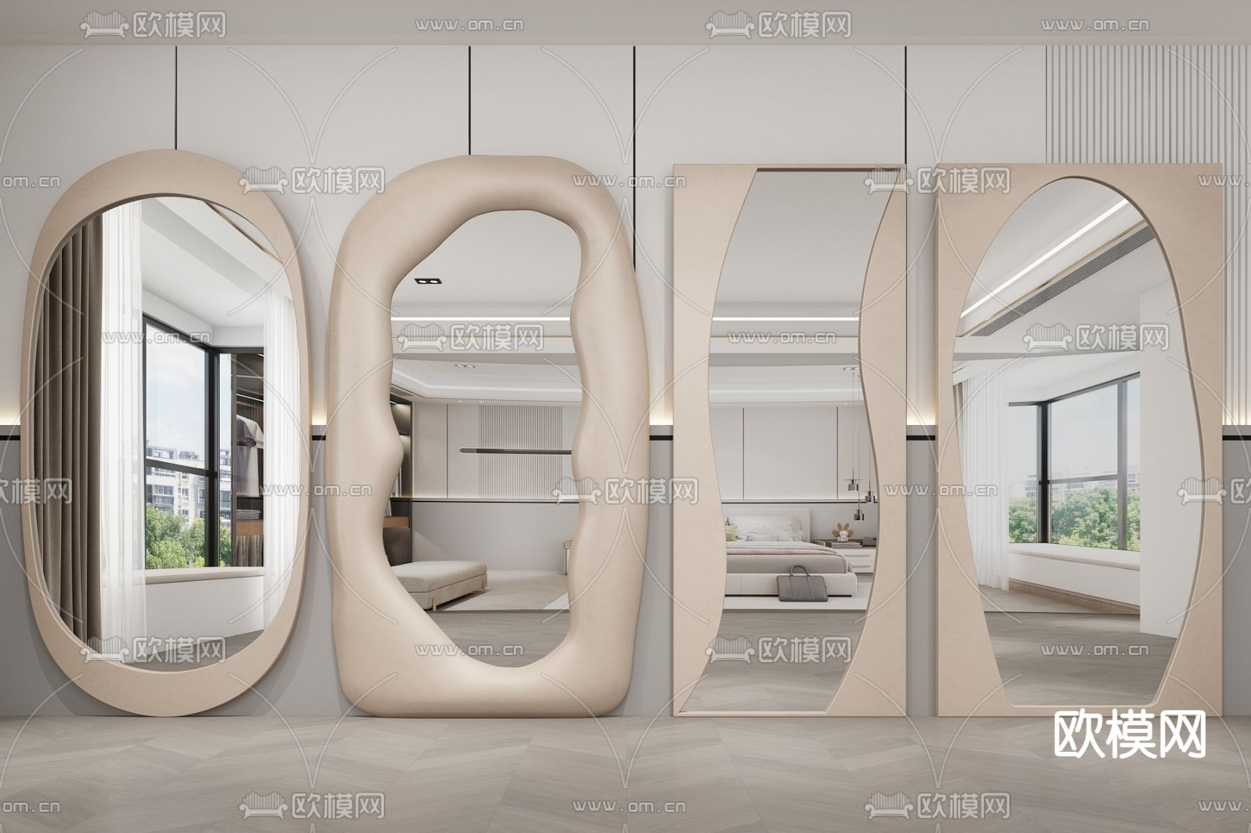 奶油风镜子 全身镜3d模型下载