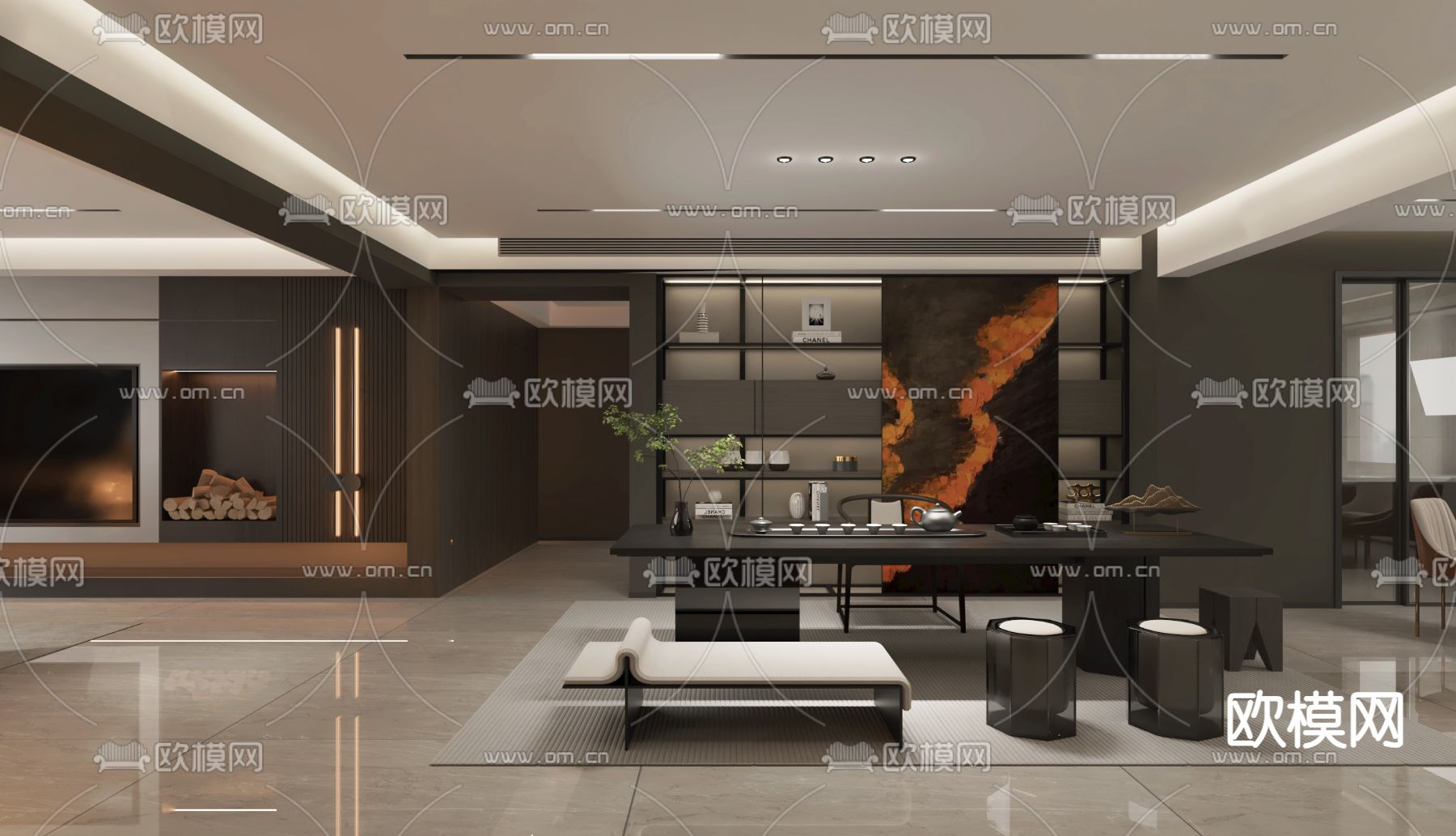 高级灰客餐厅3d模型下载（渲染图4）