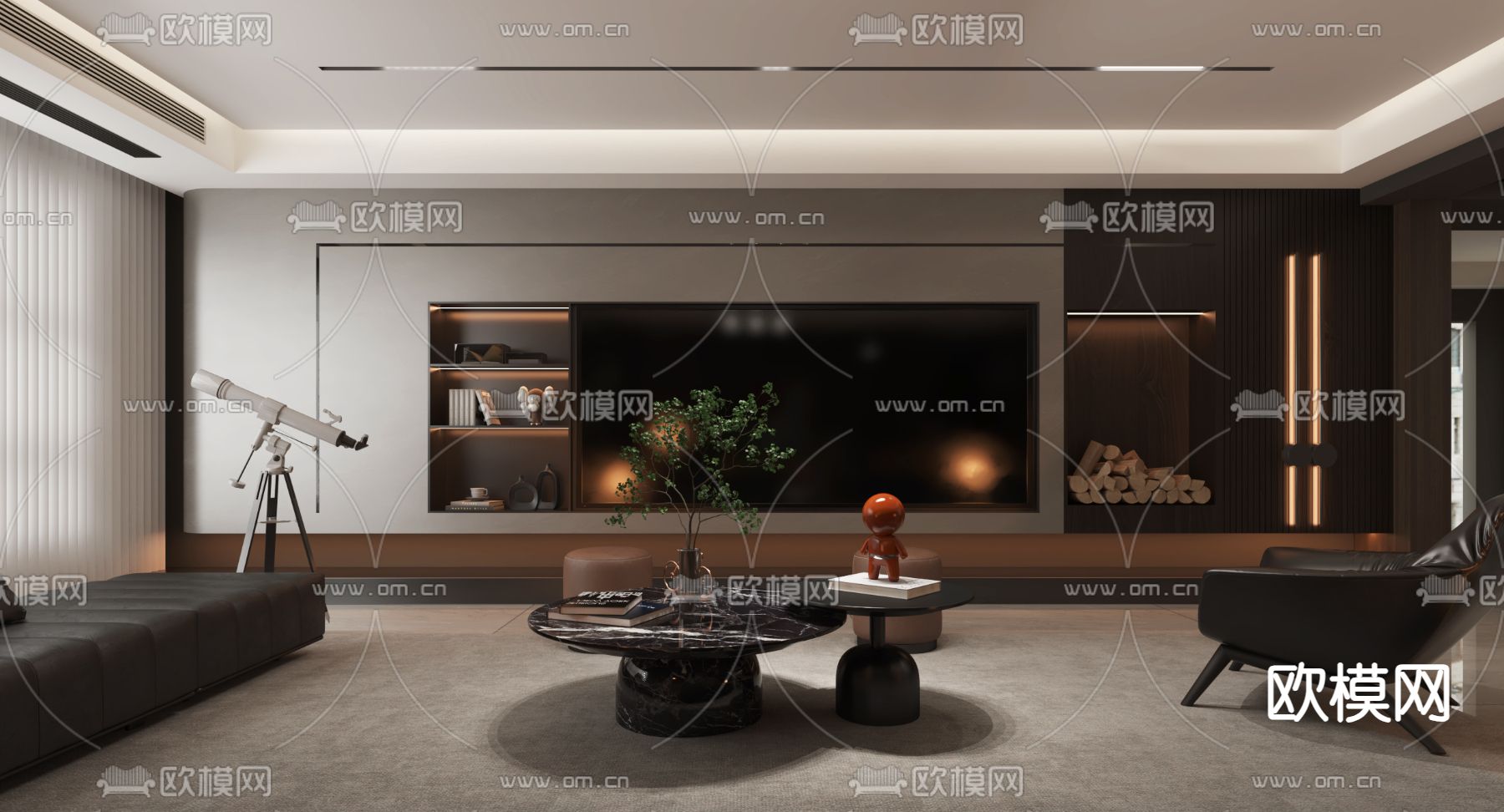 高级灰客餐厅3d模型下载（渲染图2）