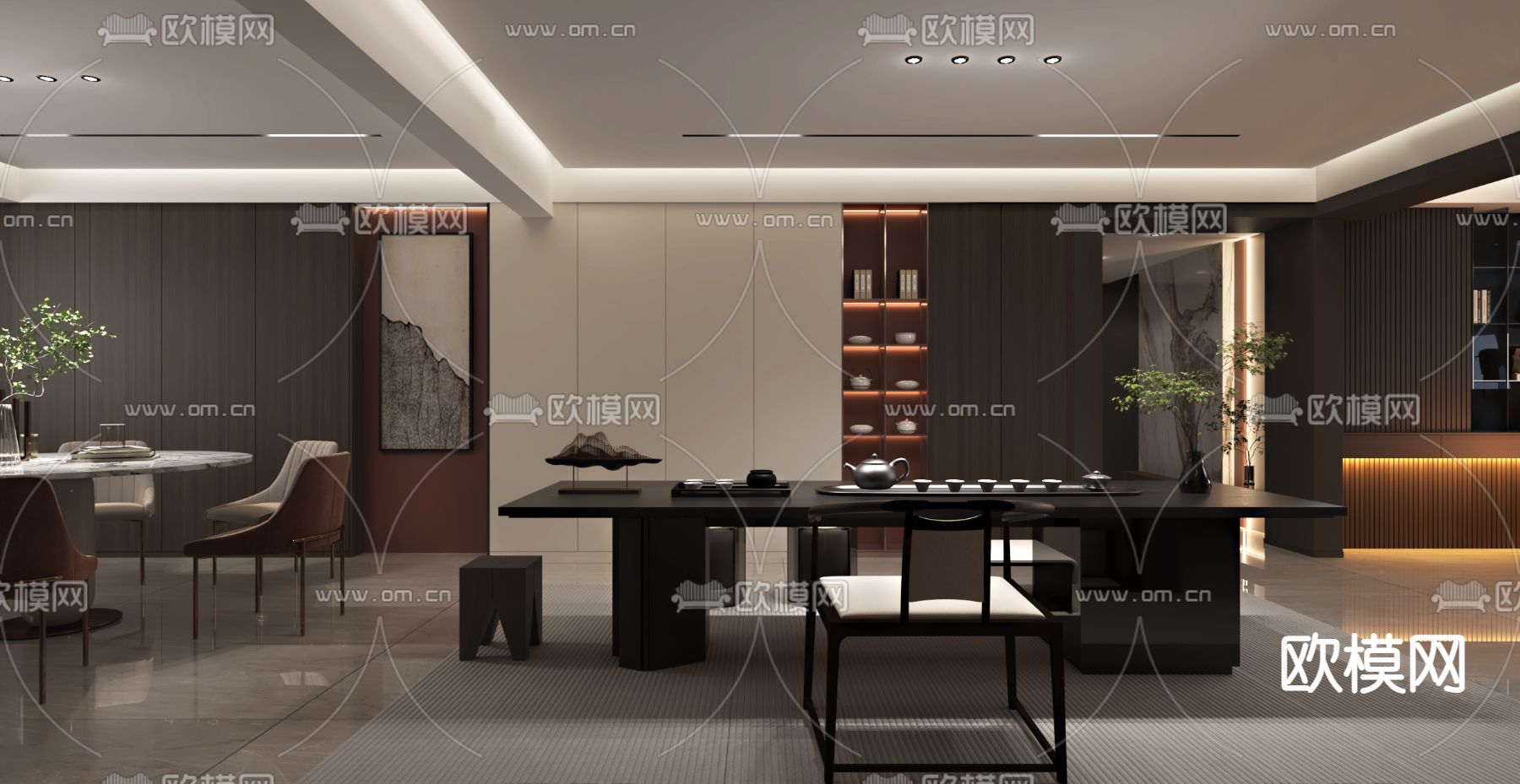 高级灰客餐厅3d模型下载（渲染图3）