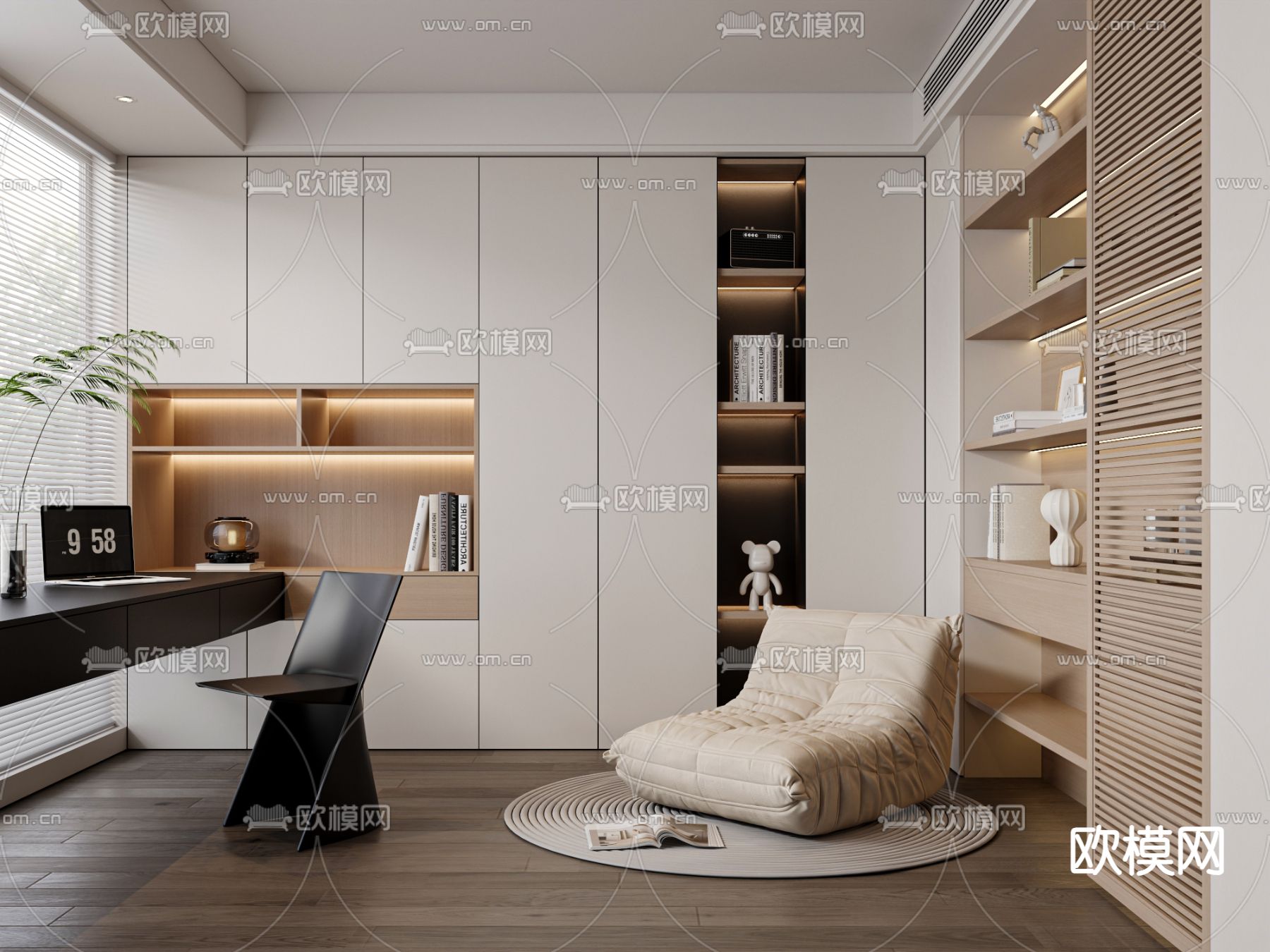 现代书房 学习房3d模型下载