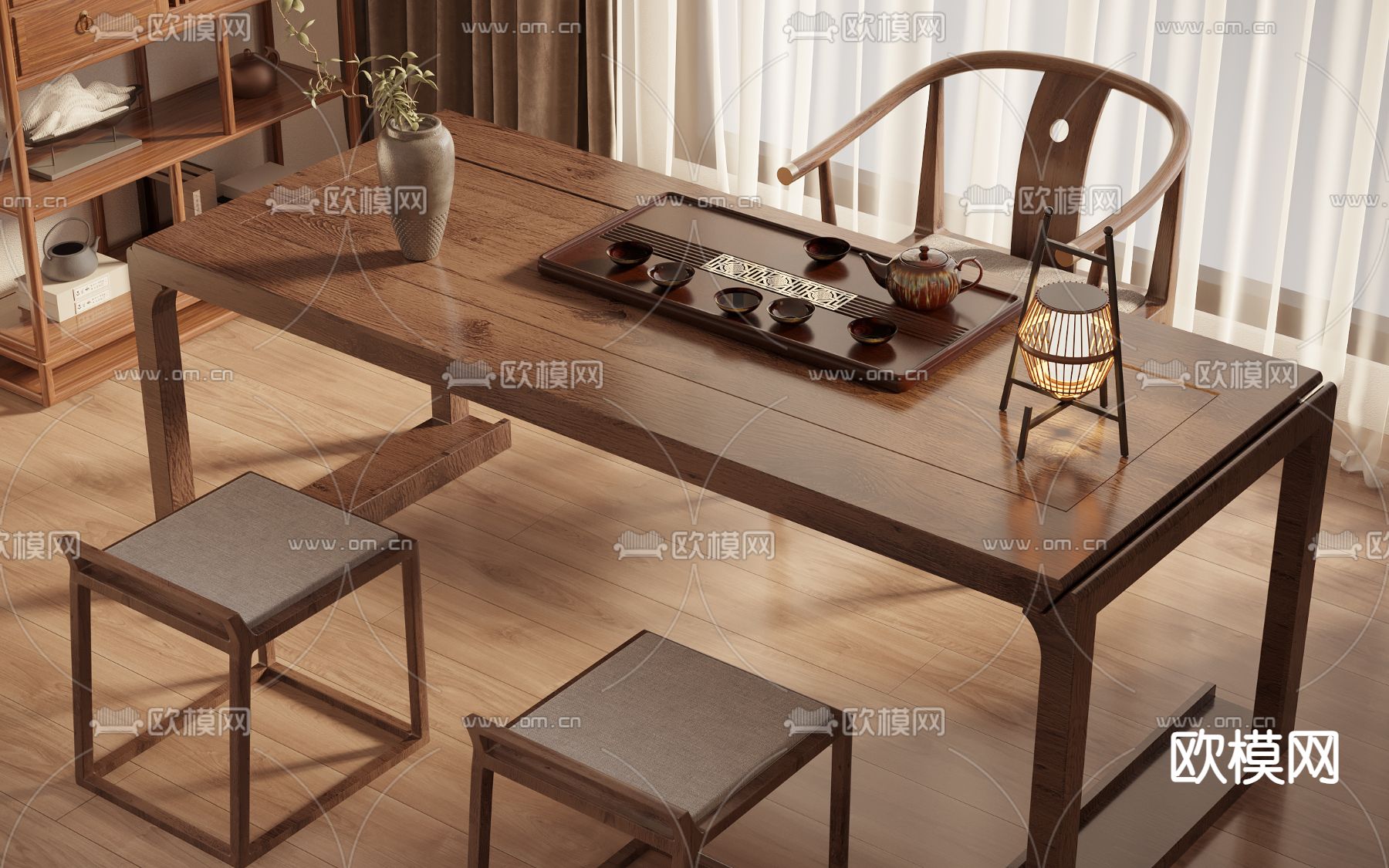 新中式茶桌 茶台3d模型下载