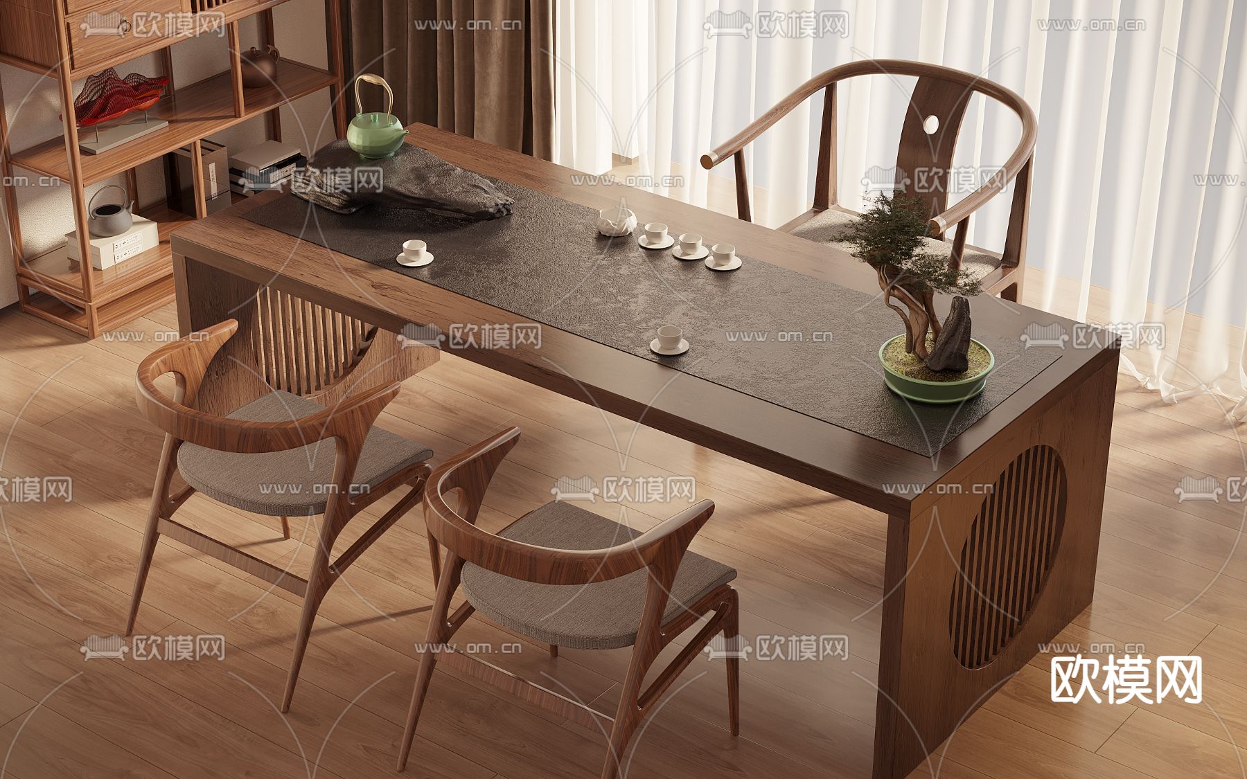 新中式茶桌 茶台3d模型下载