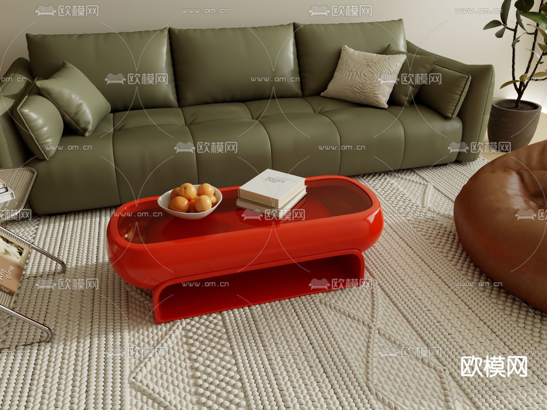 红色茶几3d模型下载