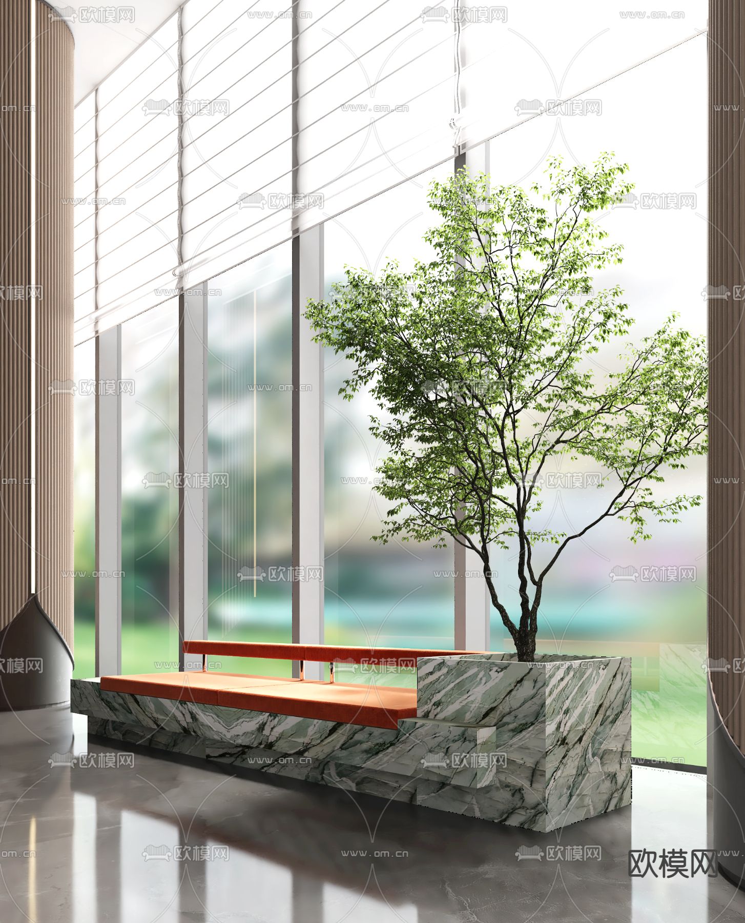 景观长凳 石材长凳3d模型下载（渲染图2）