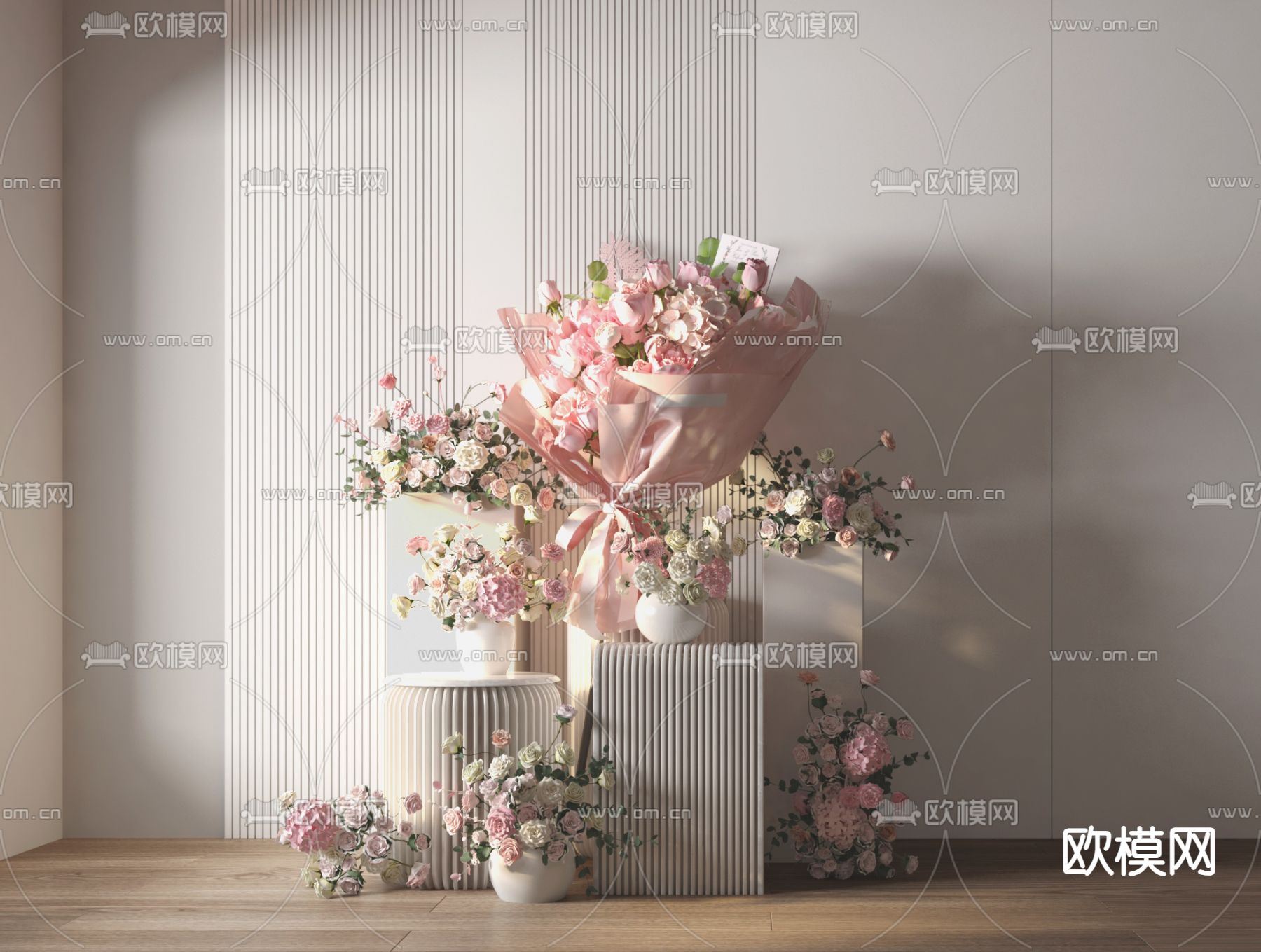 花篮 鲜花 玫瑰花束 花艺 花瓶3d模型下载