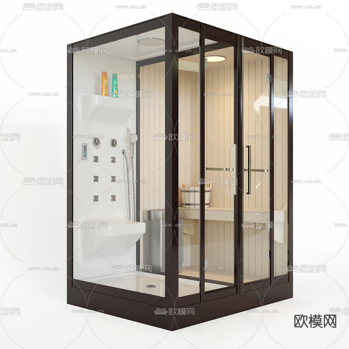 现代淋浴房 汗蒸房 桑拿房3d模型下载（渲染图1）