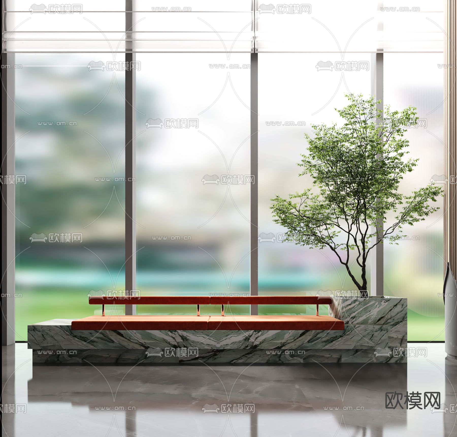 景观长凳 石材长凳3d模型下载（渲染图1）