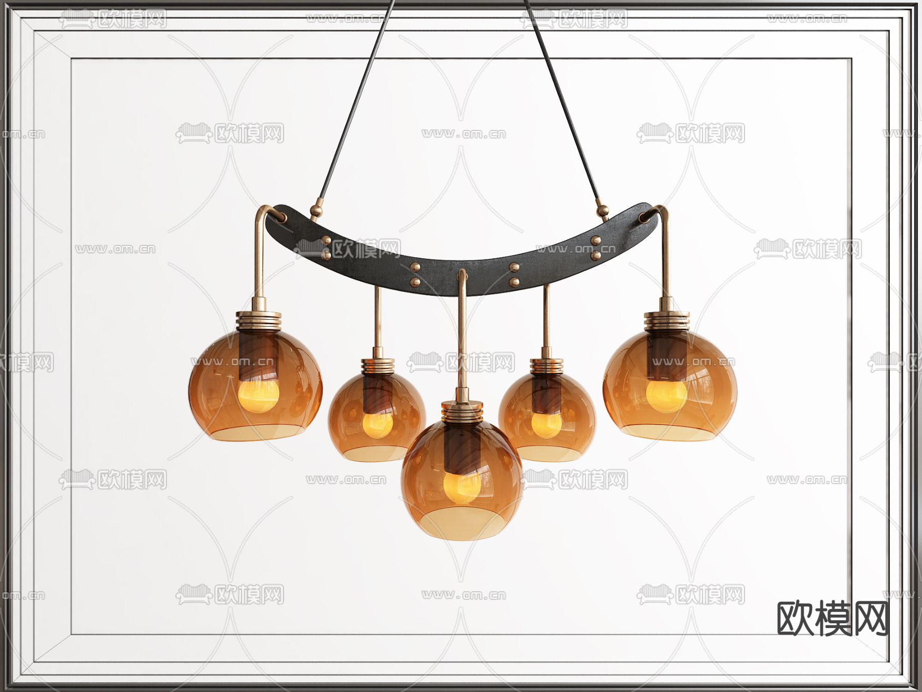 中古风多灯 玻璃吊灯3d模型下载