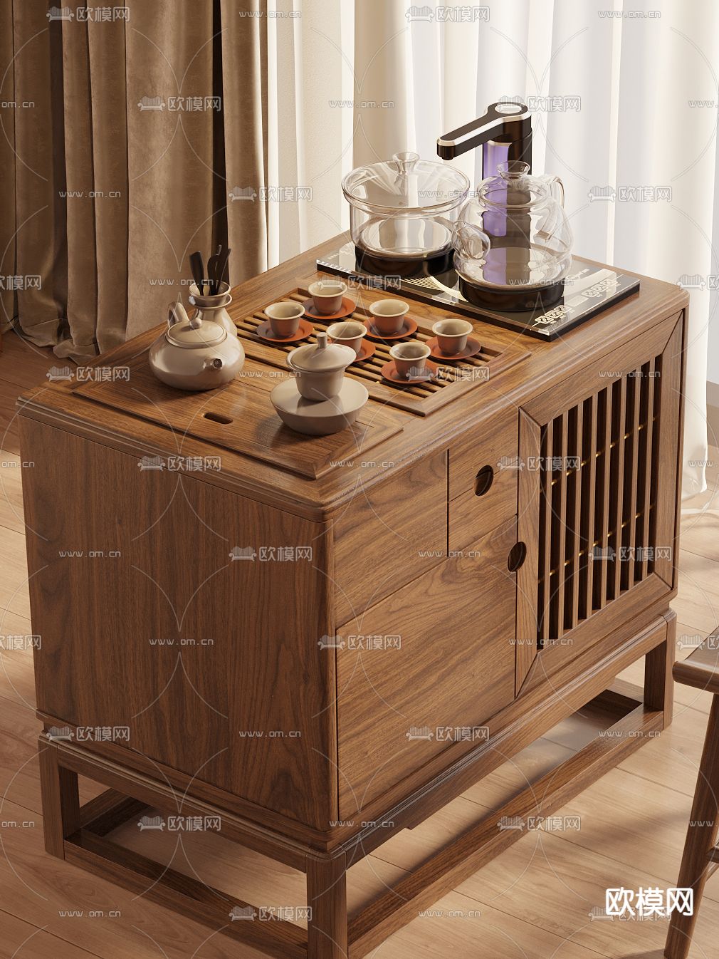 新中式茶水柜 泡茶柜3d模型下载（渲染图2）