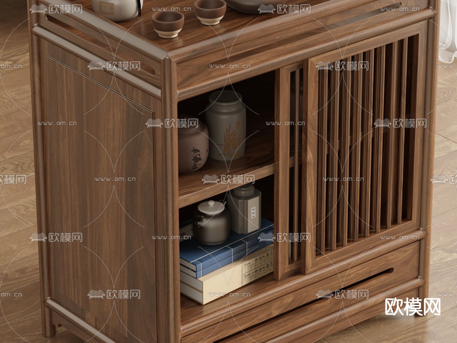 新中式茶水柜 泡茶柜3d模型下载（渲染图2）