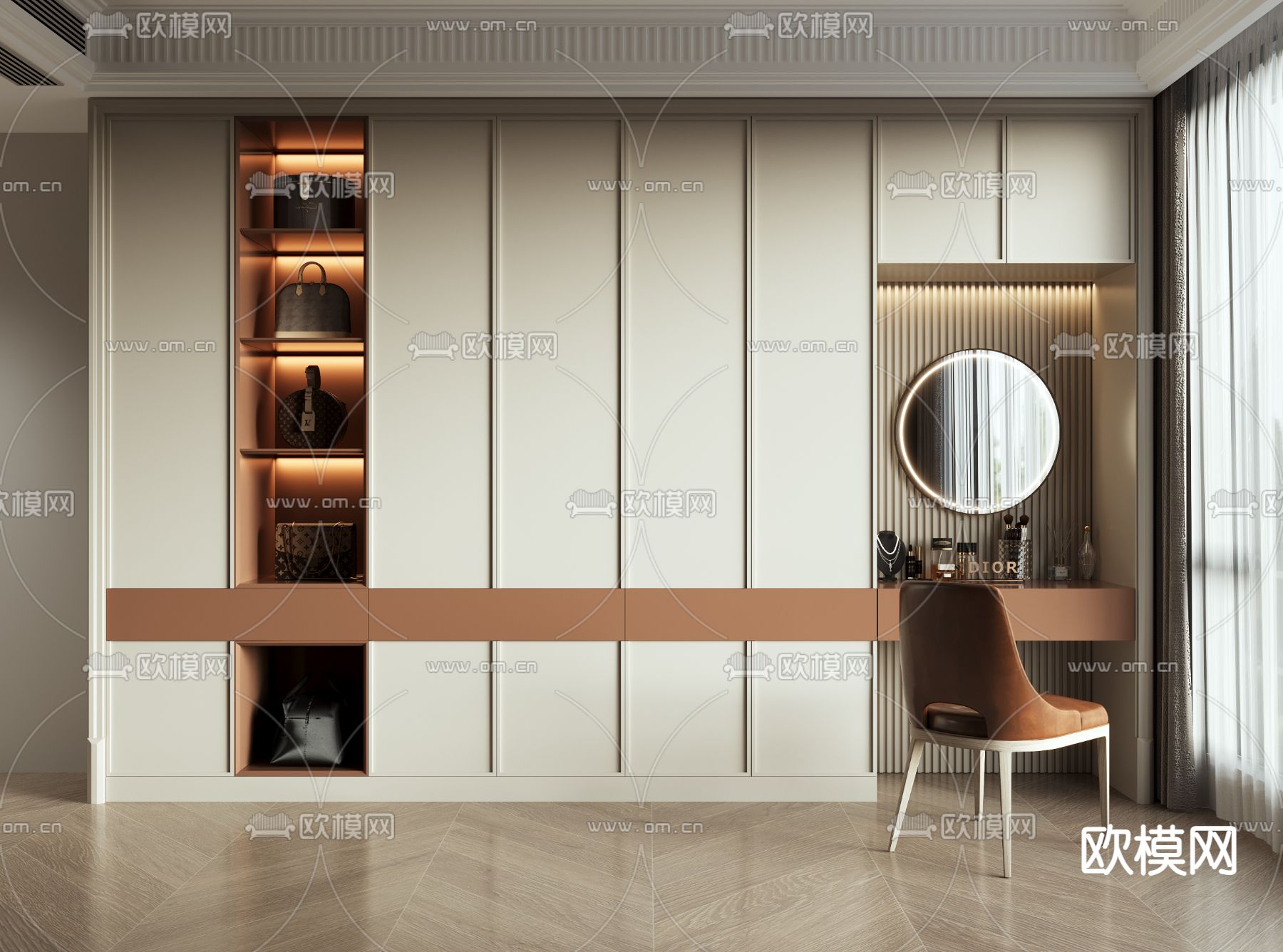 奶油风衣柜3d模型下载