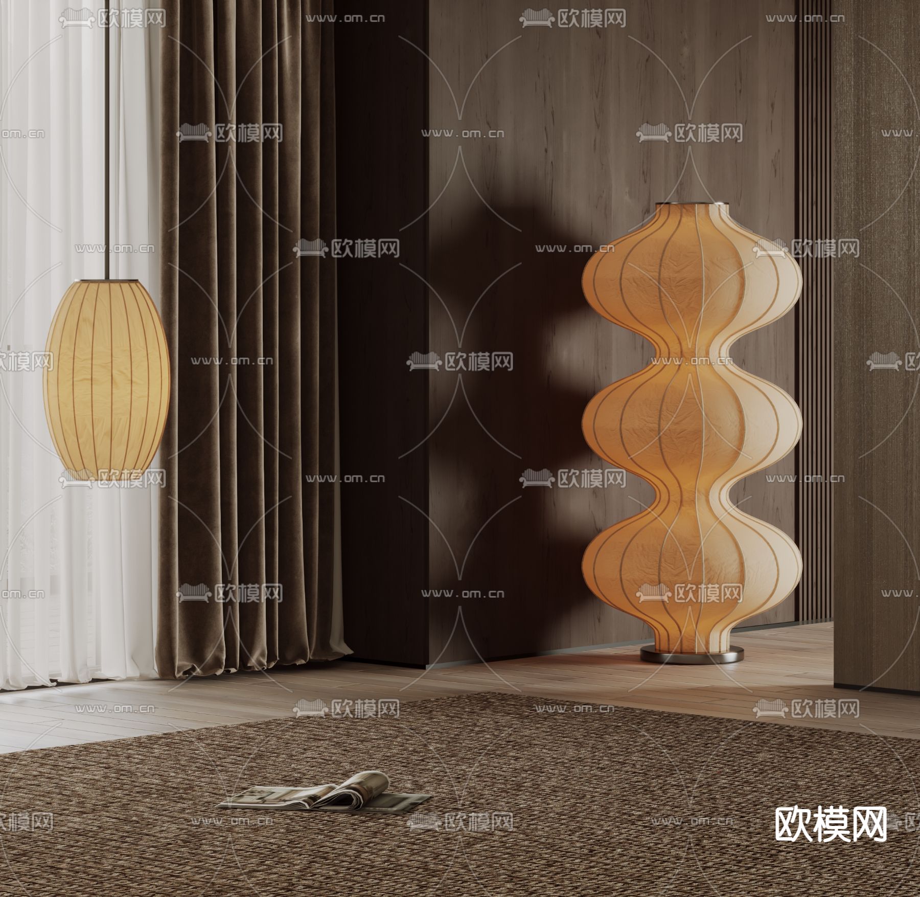 侘寂风灯笼 落地灯 墙角灯3d模型下载