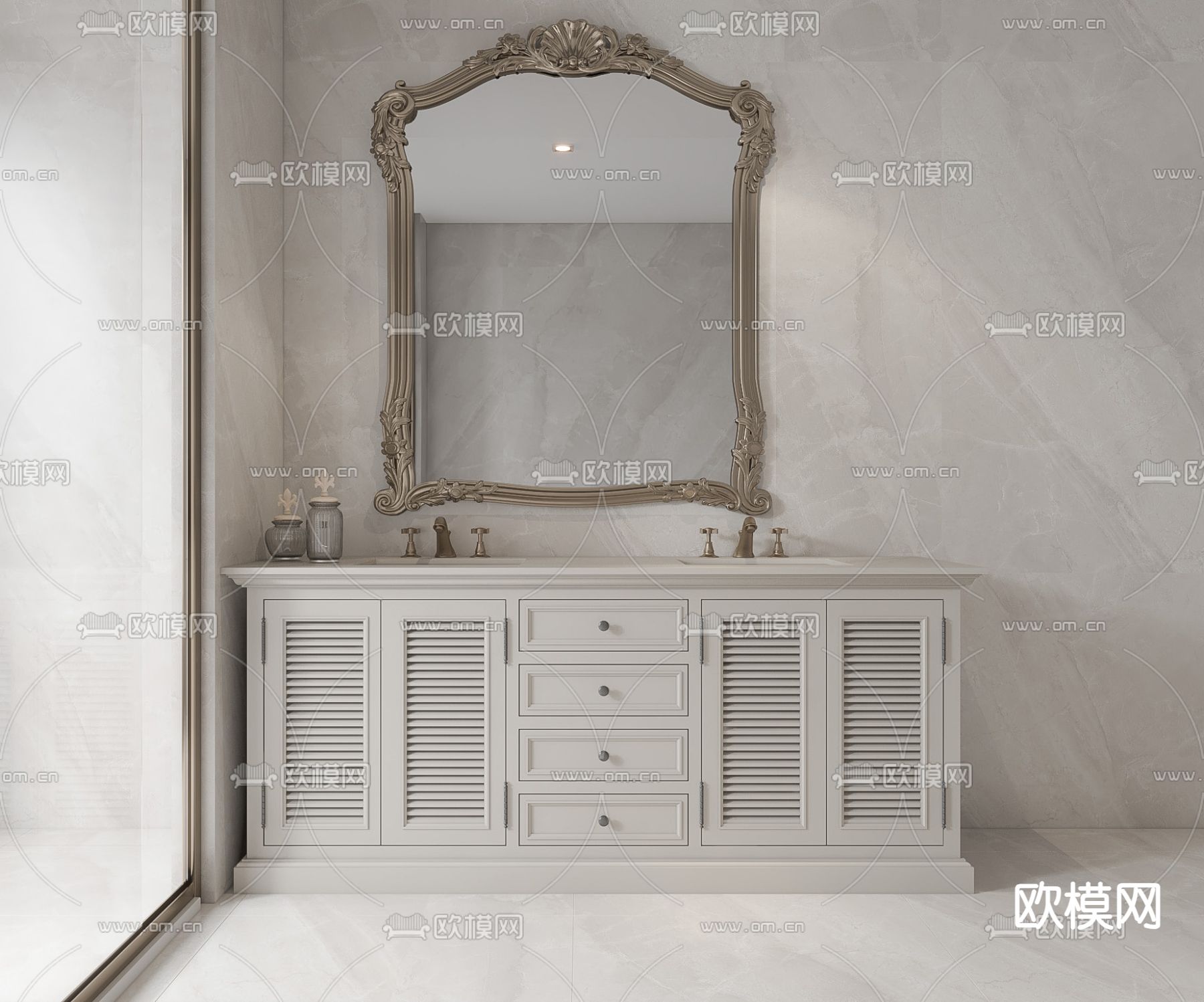 美式双盆洗手台3d模型下载