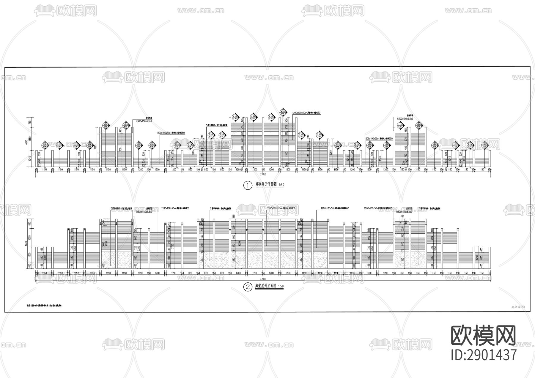 半圆形廊架CAD施工图下载（渲染图2）