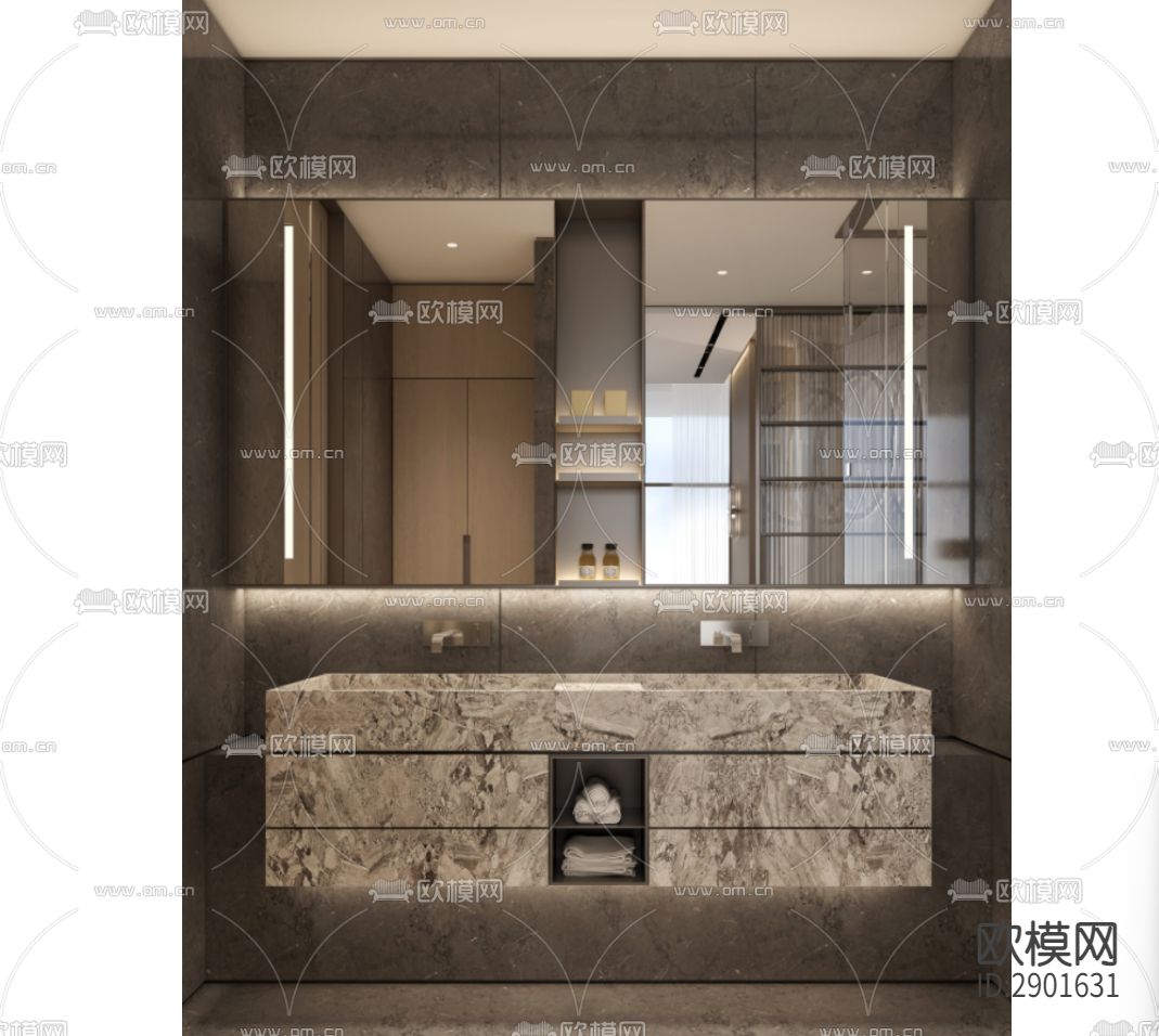 卫生间洗手台镜柜节点大样图下载（渲染图1）