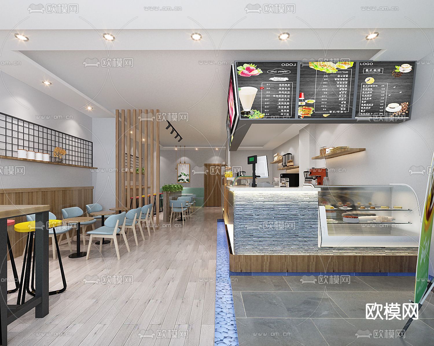 现代奶茶店免费3d模型下载（渲染图3）