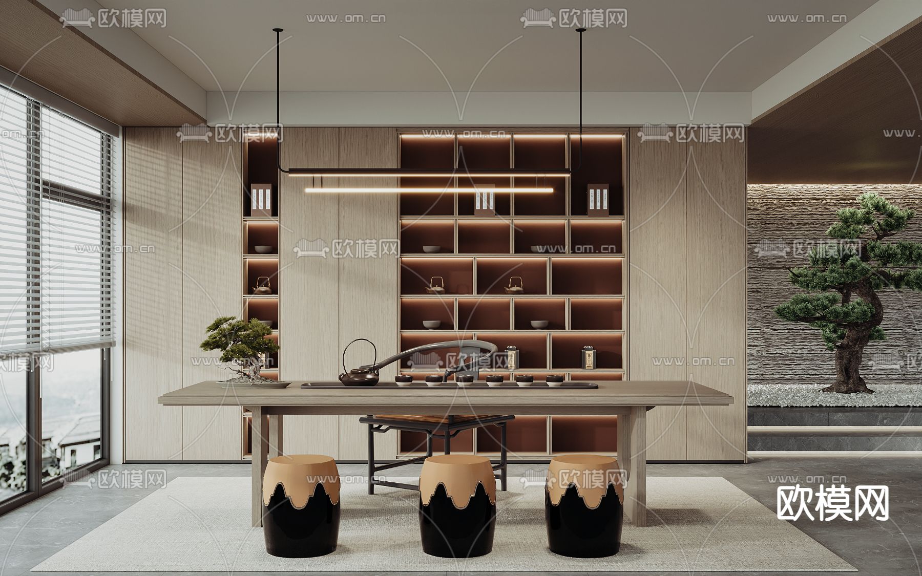 新中式茶室3d模型下载