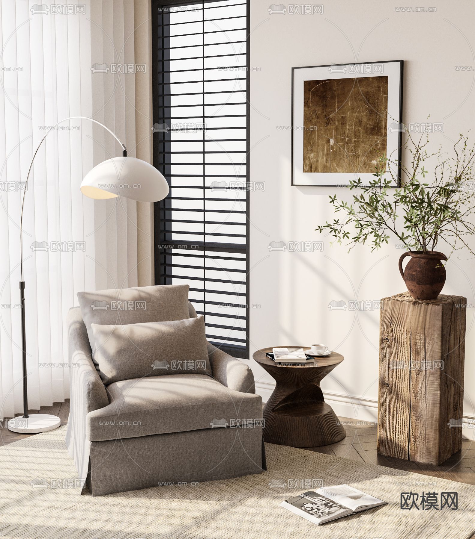 侘寂风沙发椅 单人沙发3d模型下载