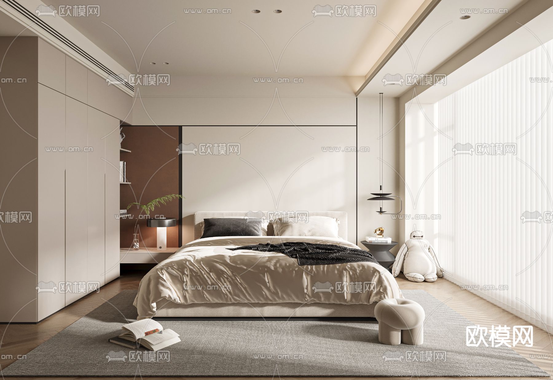 奶油风卧室 主卧 主人房3d模型下载