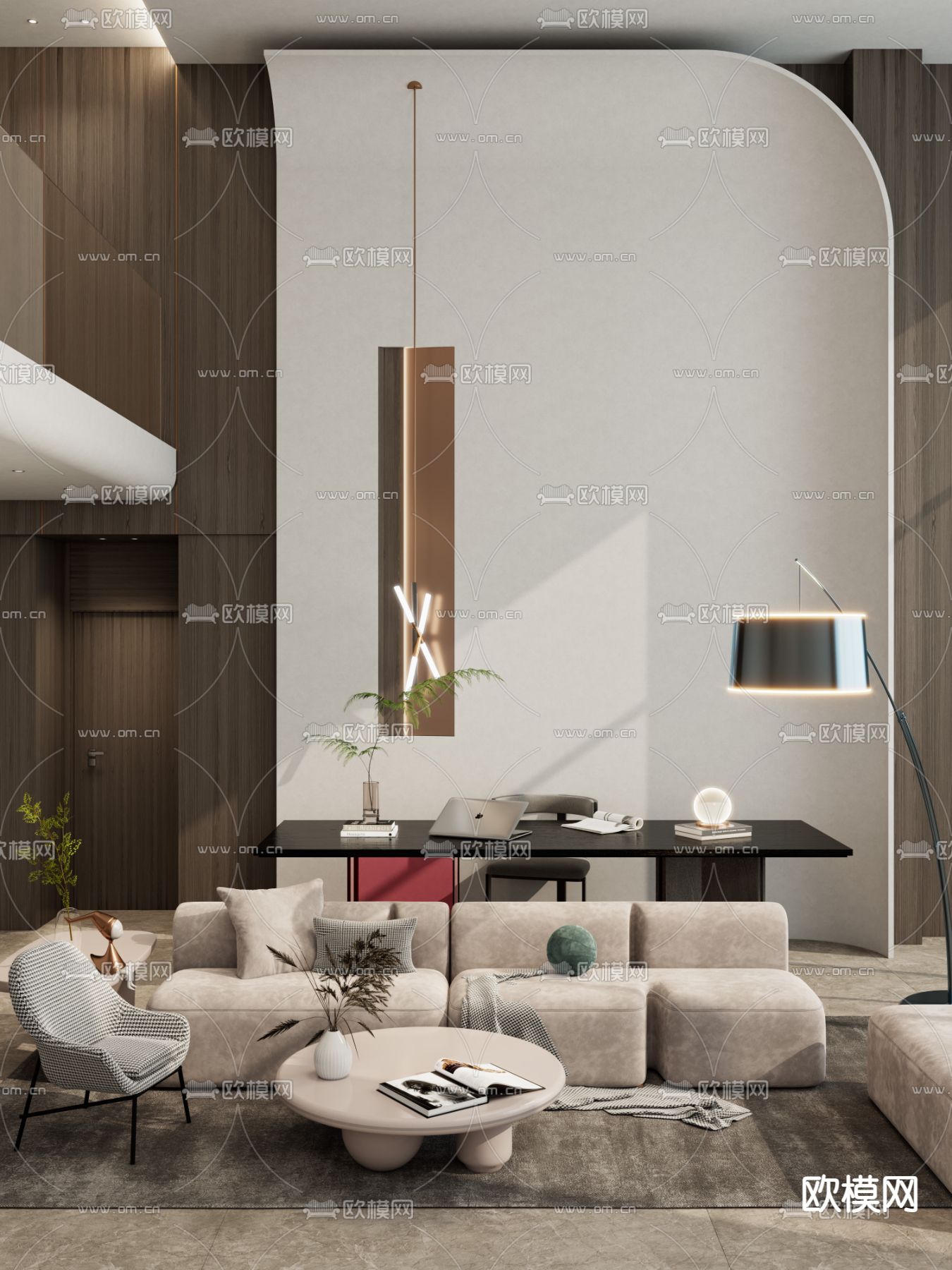 别墅客厅 别墅大堂3d模型下载（渲染图1）