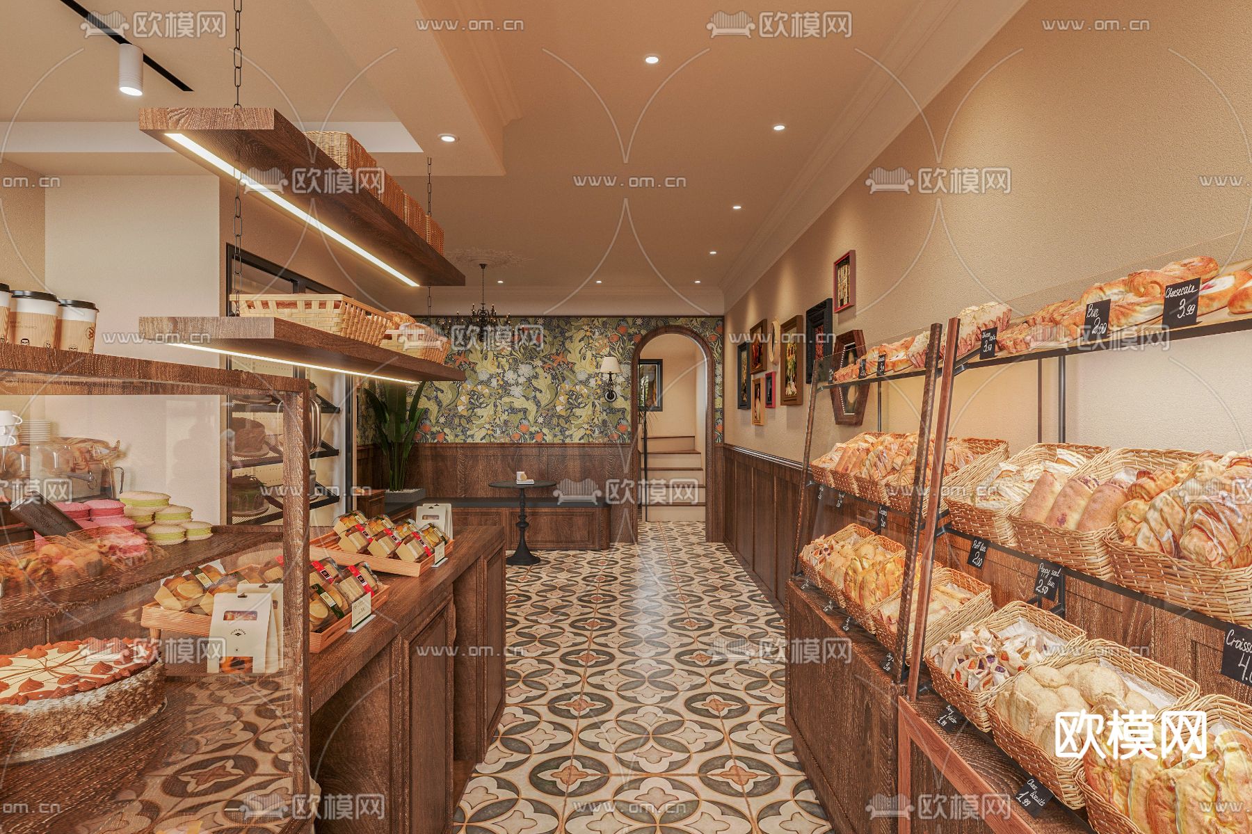 美式面包店 烘焙店 蛋糕店3d模型下载（渲染图1）