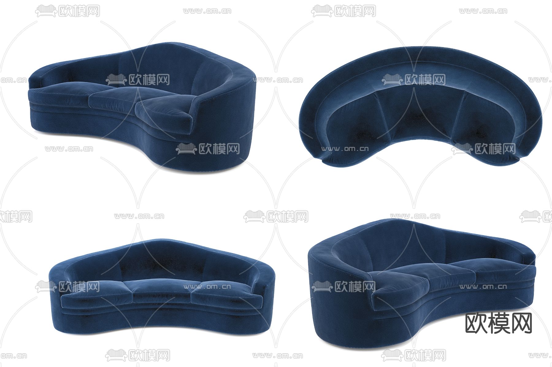 北欧沙发 弧形沙发 多人沙发3d模型下载