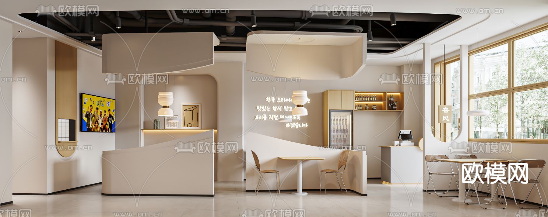 奶油风快餐店3d模型下载（渲染图3）