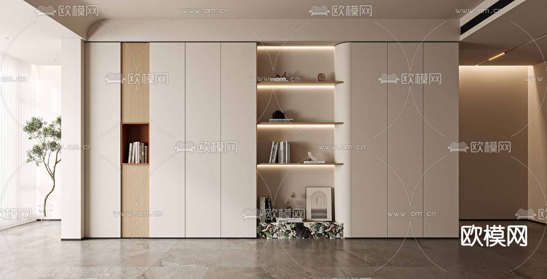 奶油风装饰柜 书柜3d模型下载