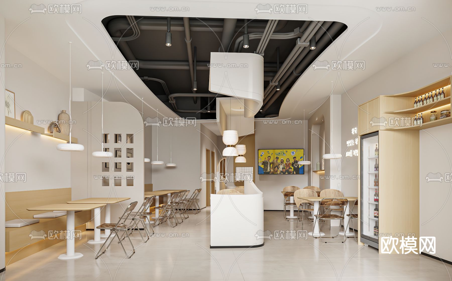 奶油风快餐店3d模型下载（渲染图1）