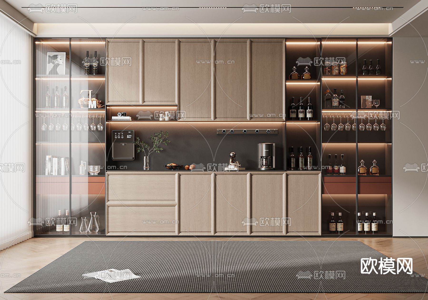 新中式酒柜3d模型下载