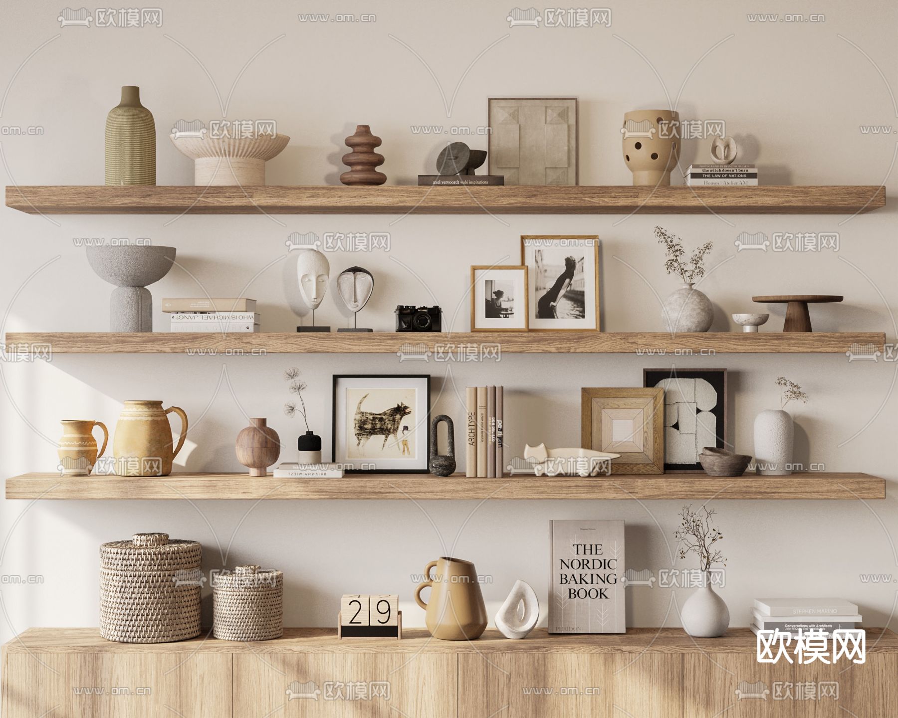 侘寂风饰品 摆件 陶罐 书本 雕塑3d模型下载