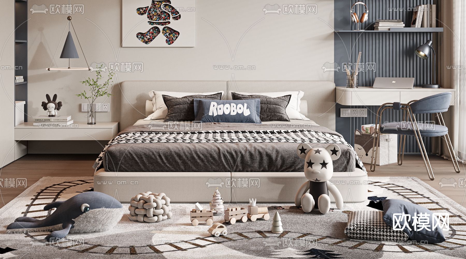 现代双人床3d模型下载