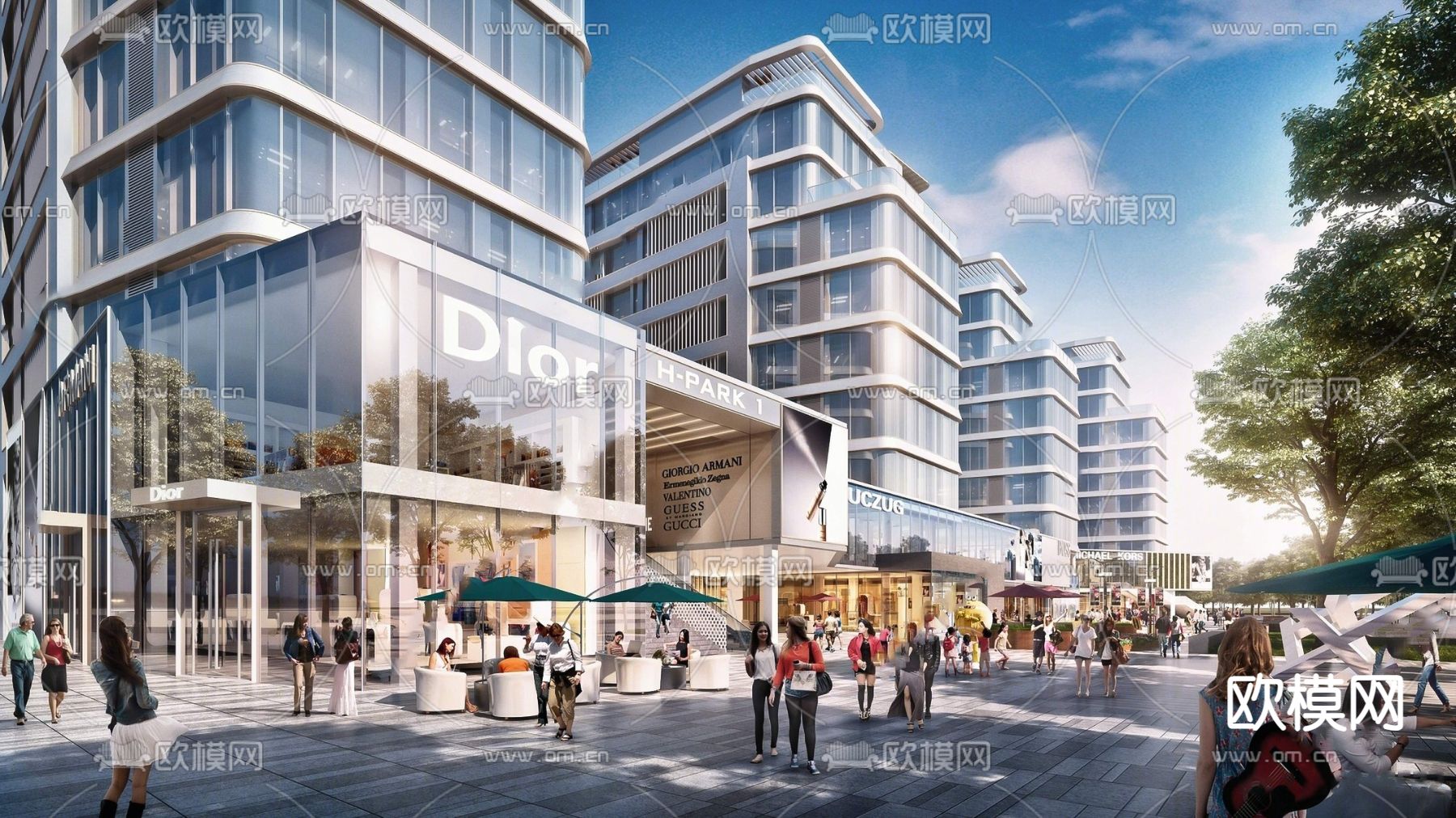 商业街 步行街3d模型下载