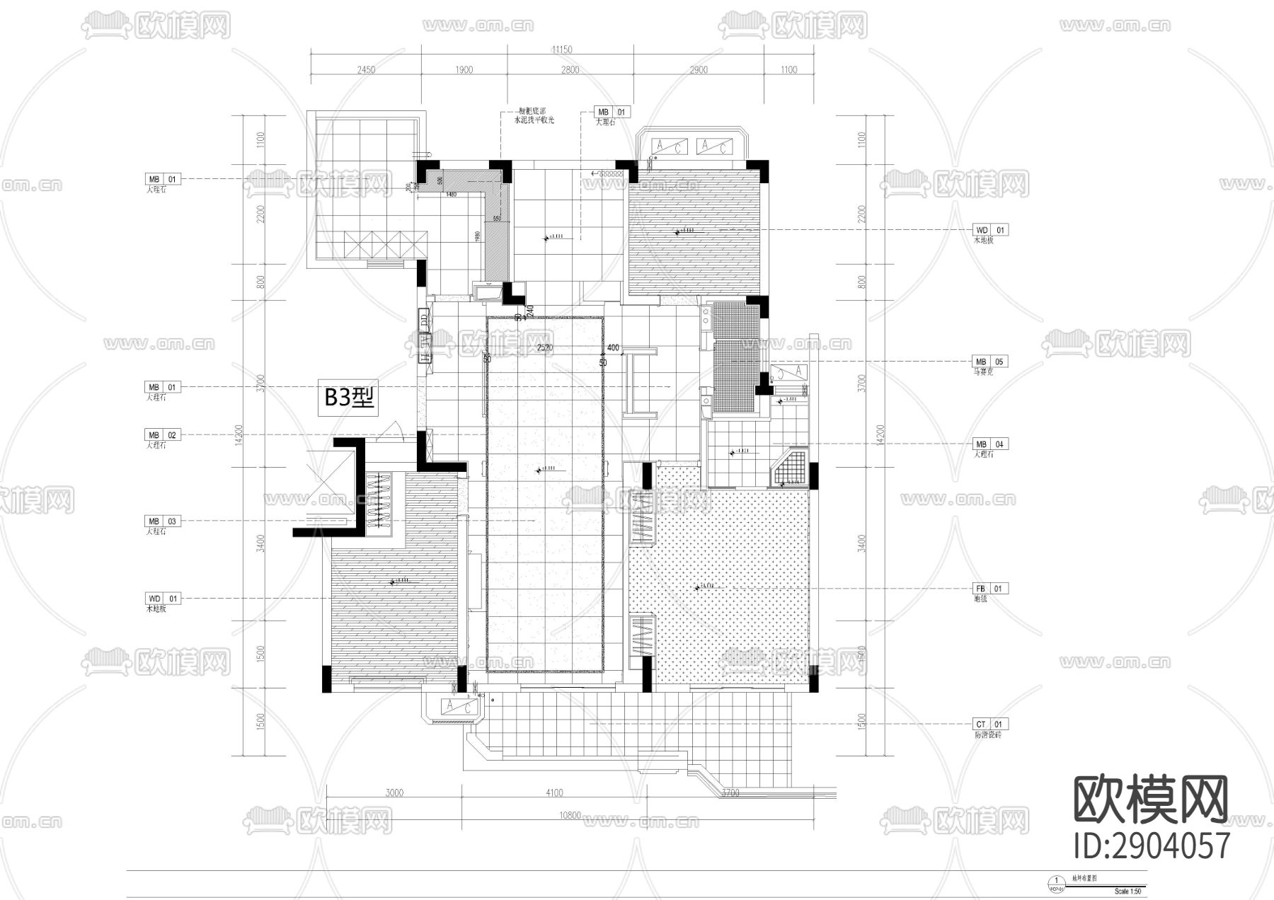 洛可可大户型CAD施工图下载（渲染图4）