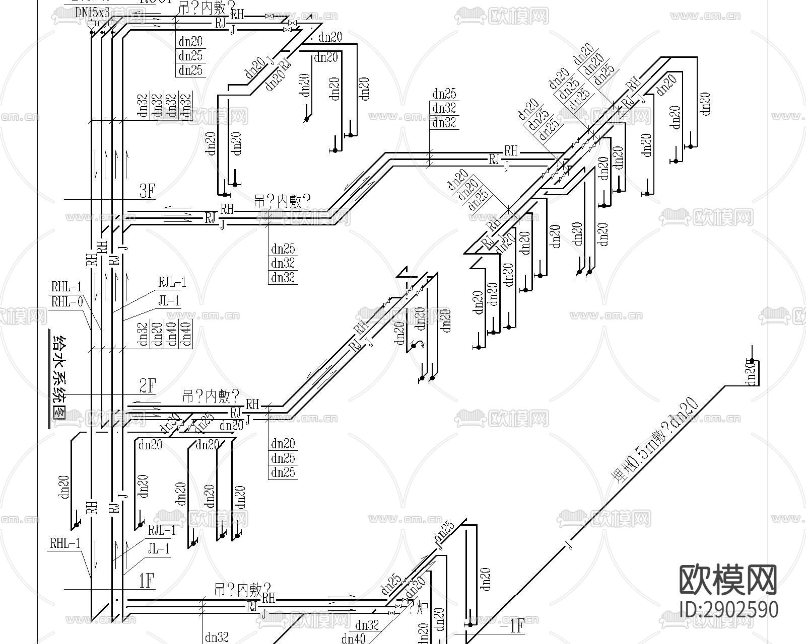 给排水CAD施工图下载（渲染图6）