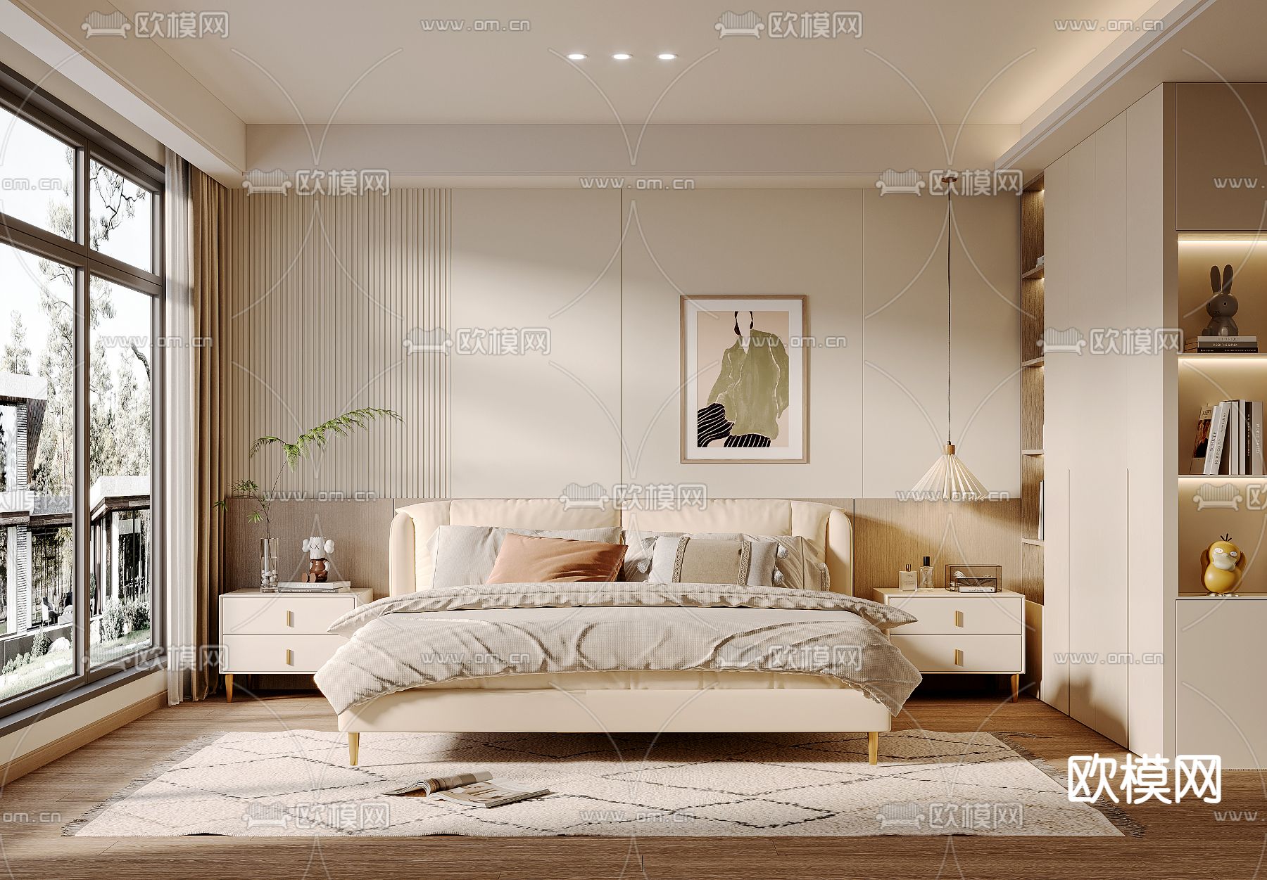 奶油风卧室 主卧 主人房3d模型下载