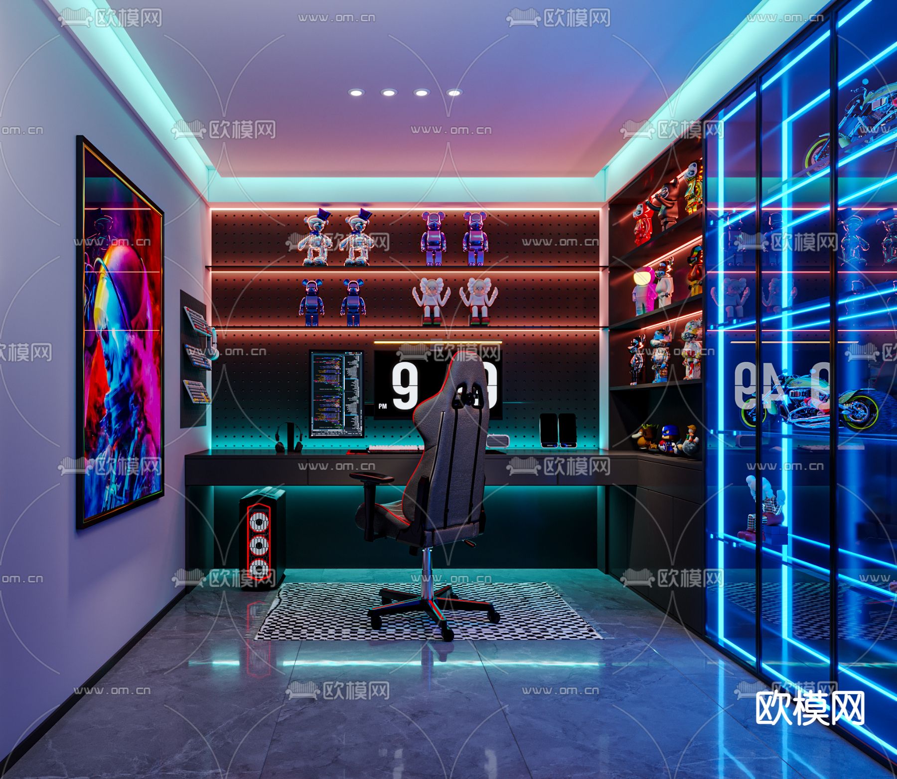 现代电竞房 电脑房3d模型下载_ID14326153_3dmax免费模型-欧模网