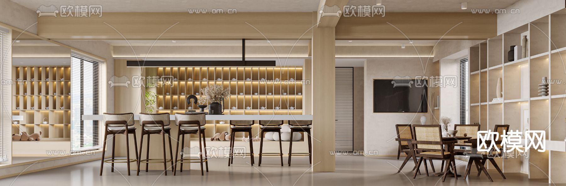 奶油风瑜伽室 大厅休息区3d模型下载（渲染图2）