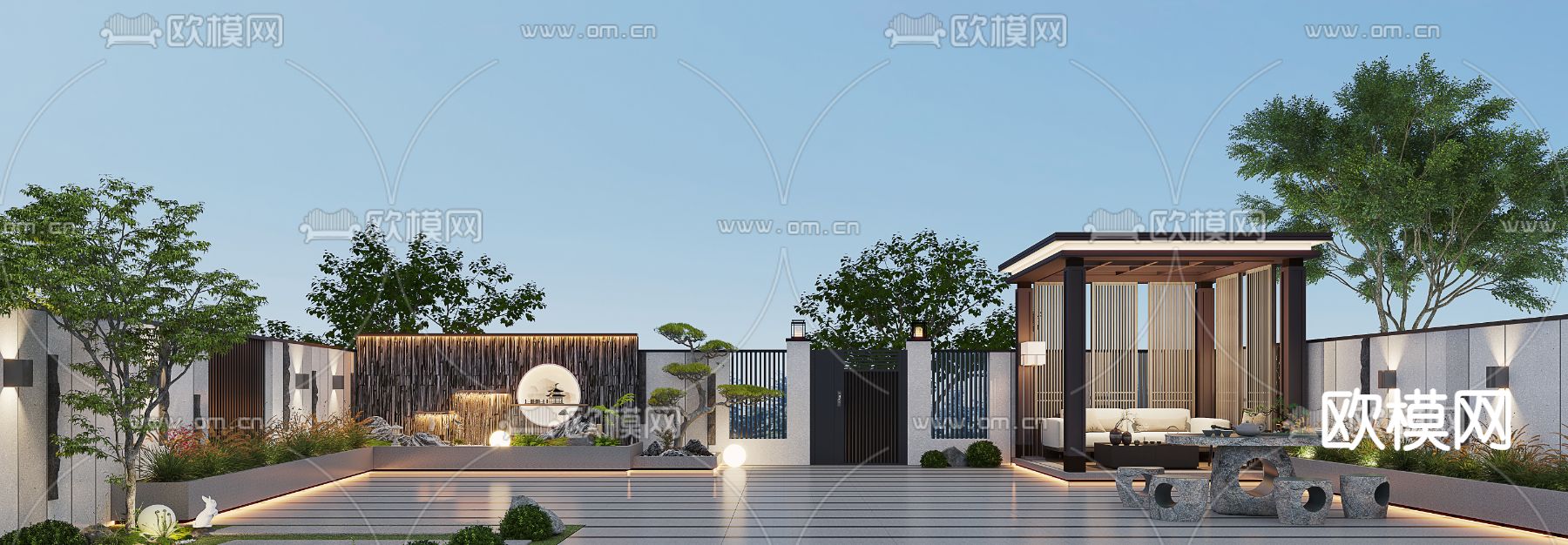 现代庭院花园3d模型下载