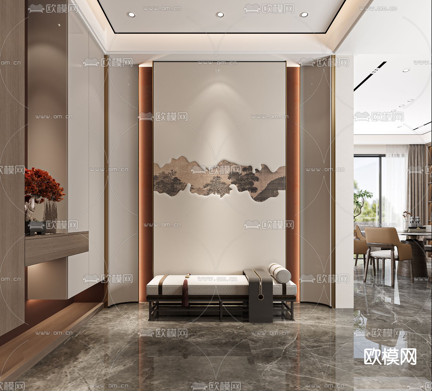 新中式门厅 玄关过道3d模型下载