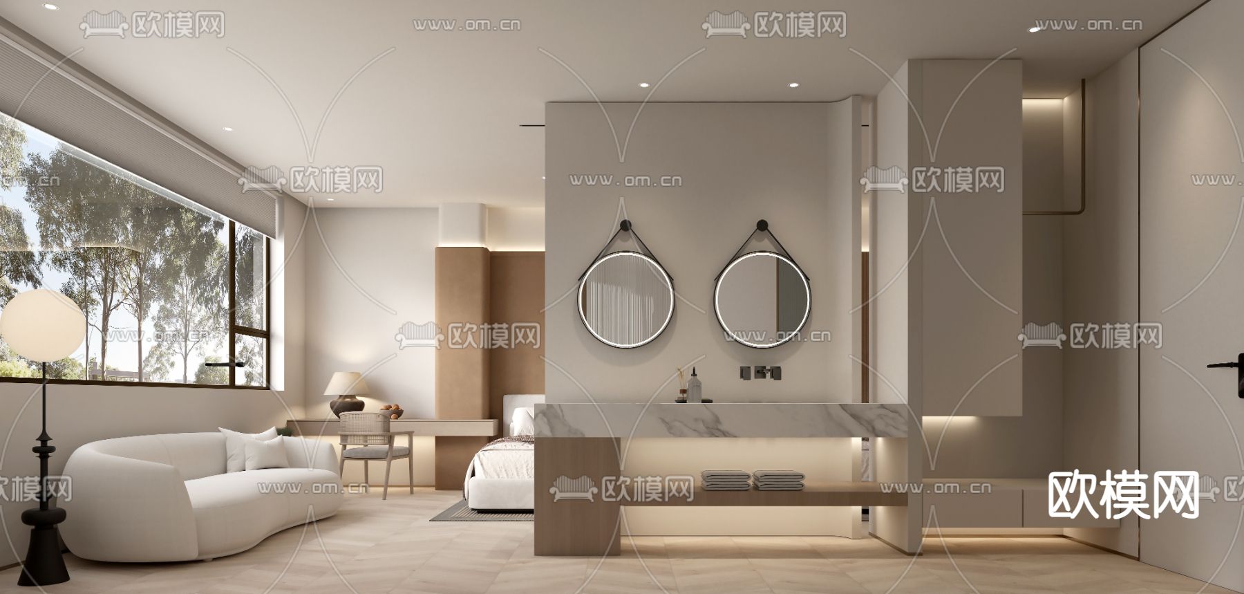 奶油风民宿套房3d模型下载