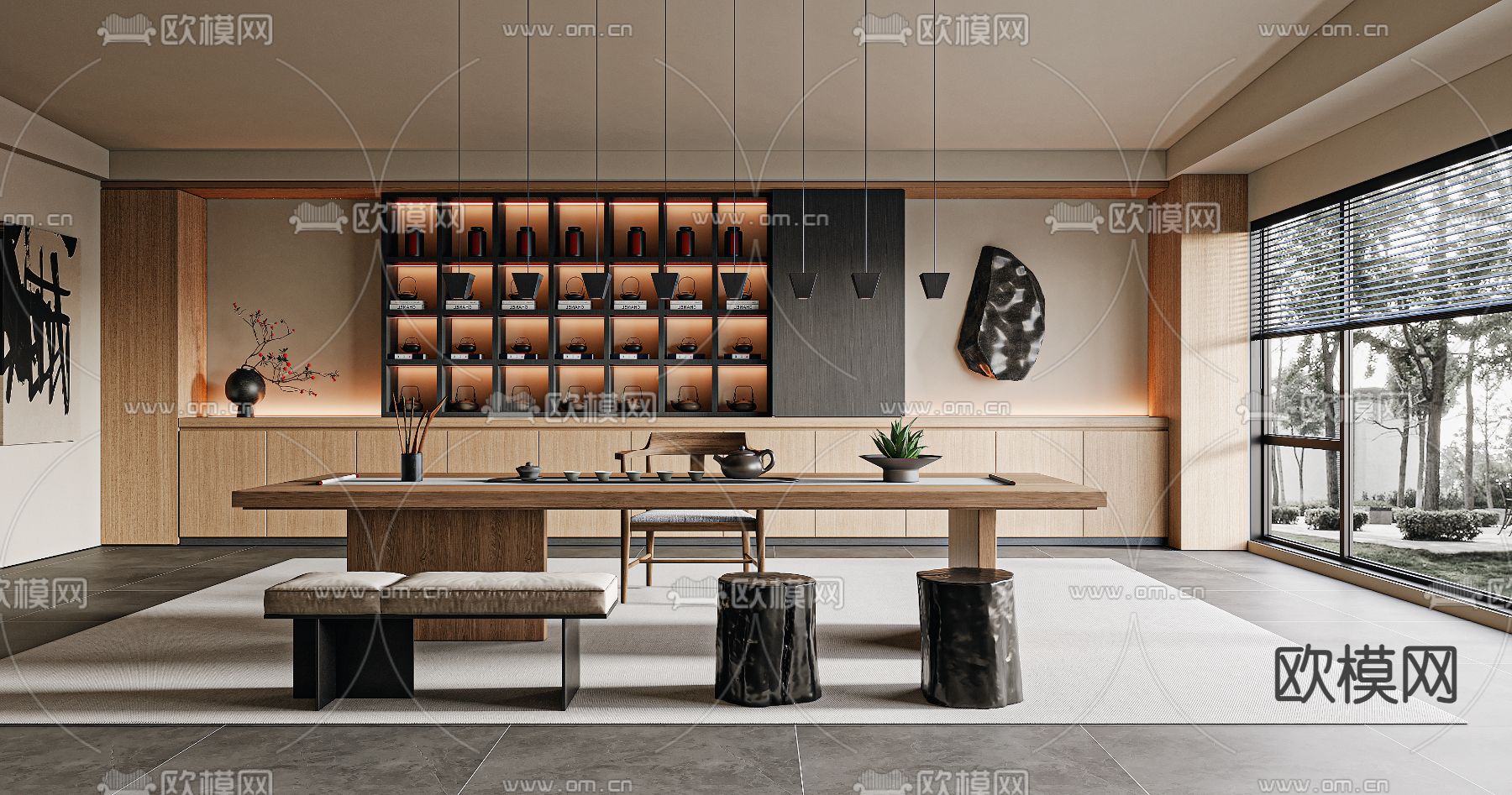 新中式茶室3d模型下载