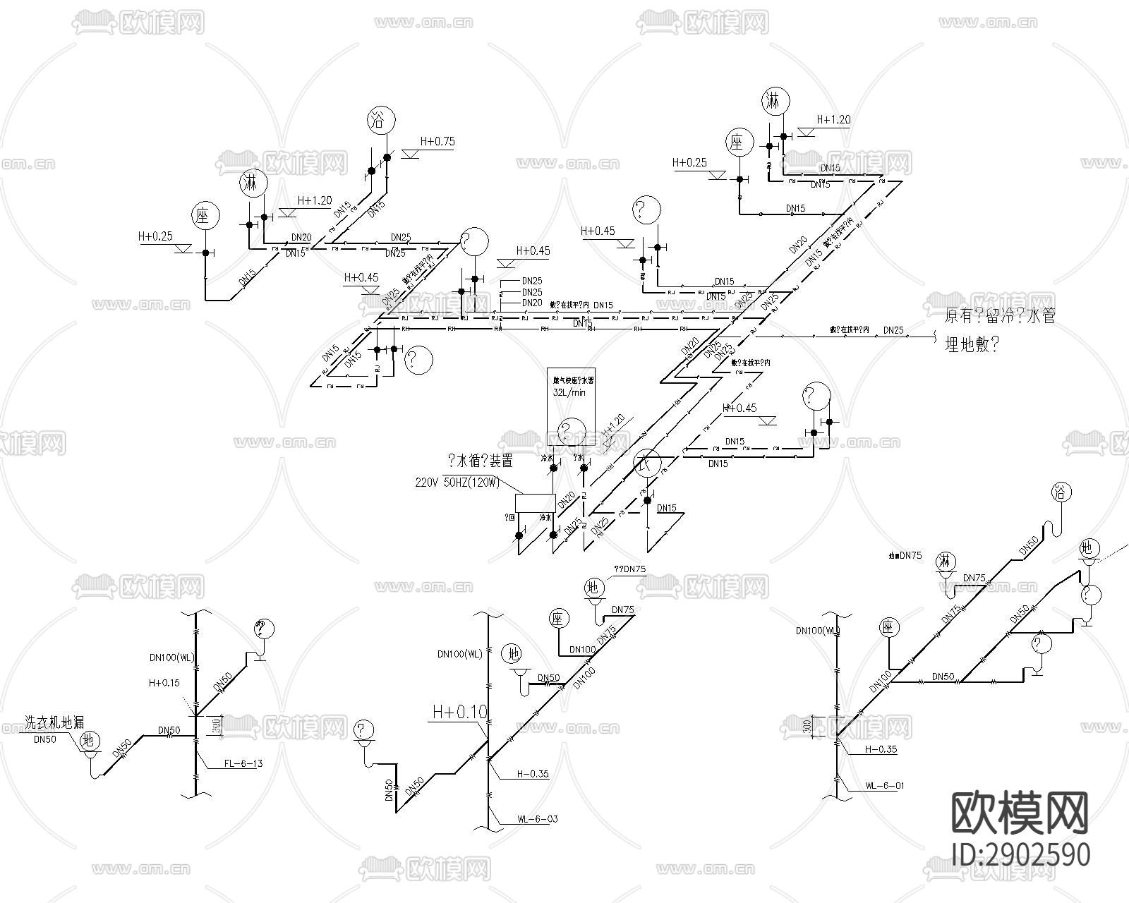 给排水CAD施工图下载（渲染图3）