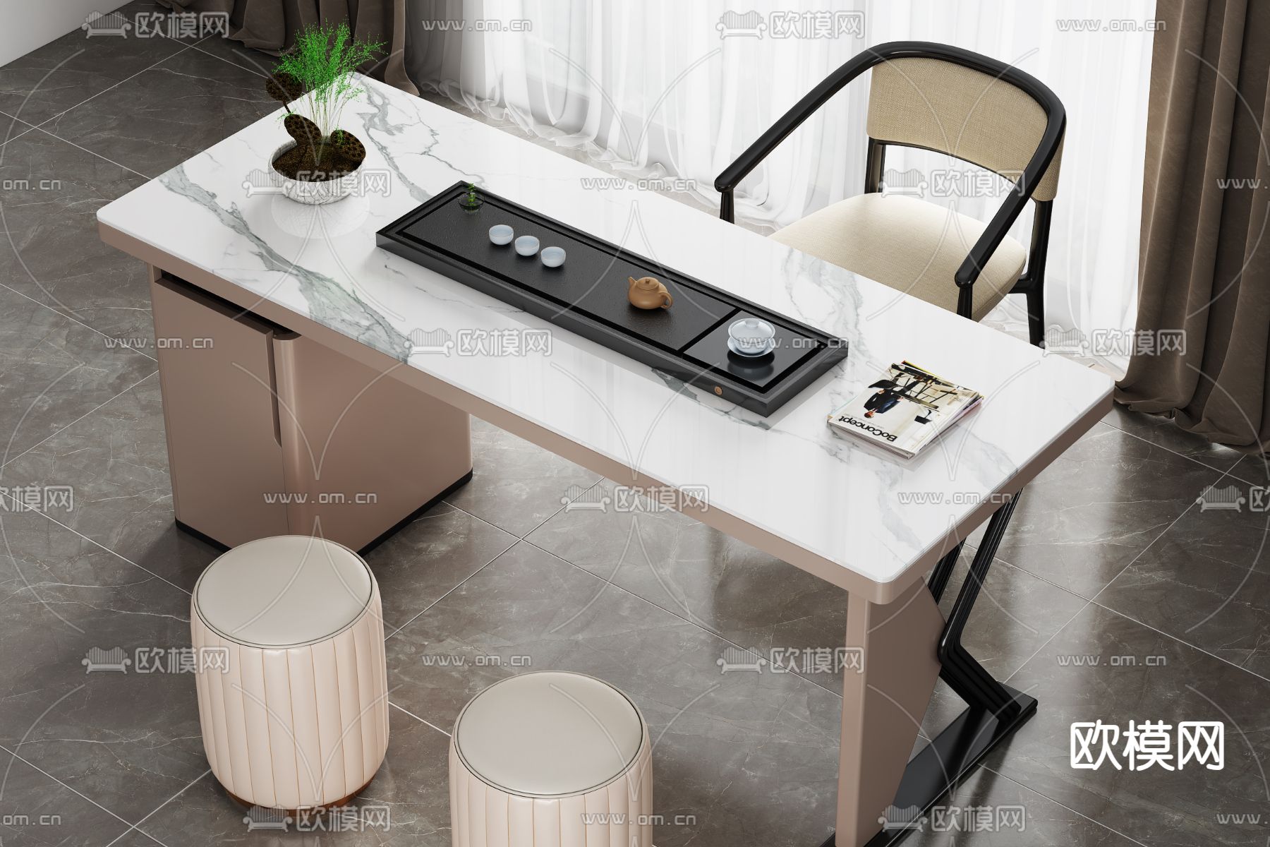 岩板茶桌 茶台3d模型下载