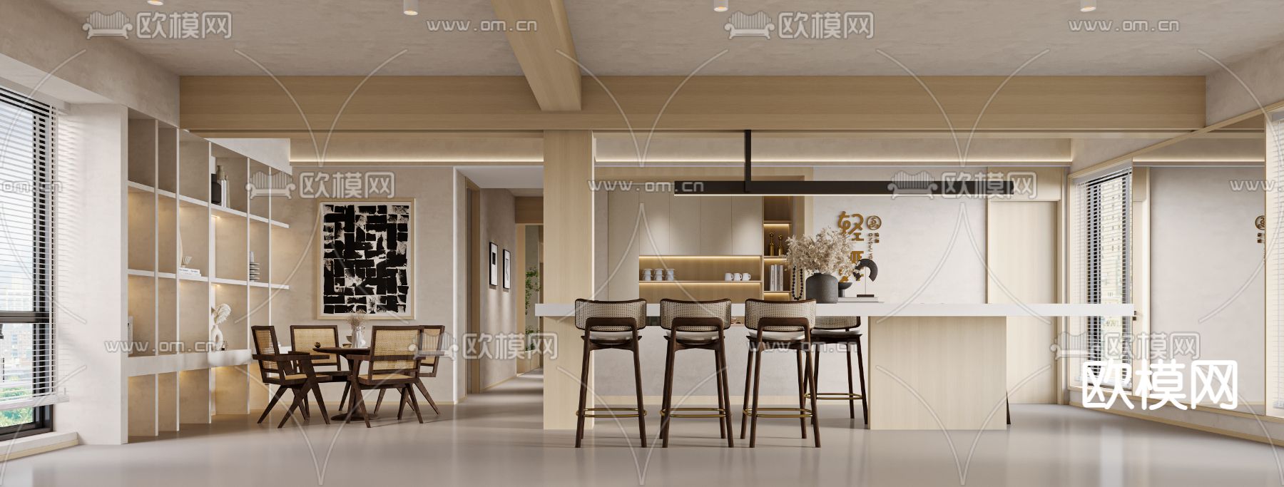 奶油风瑜伽室 大厅休息区3d模型下载（渲染图1）