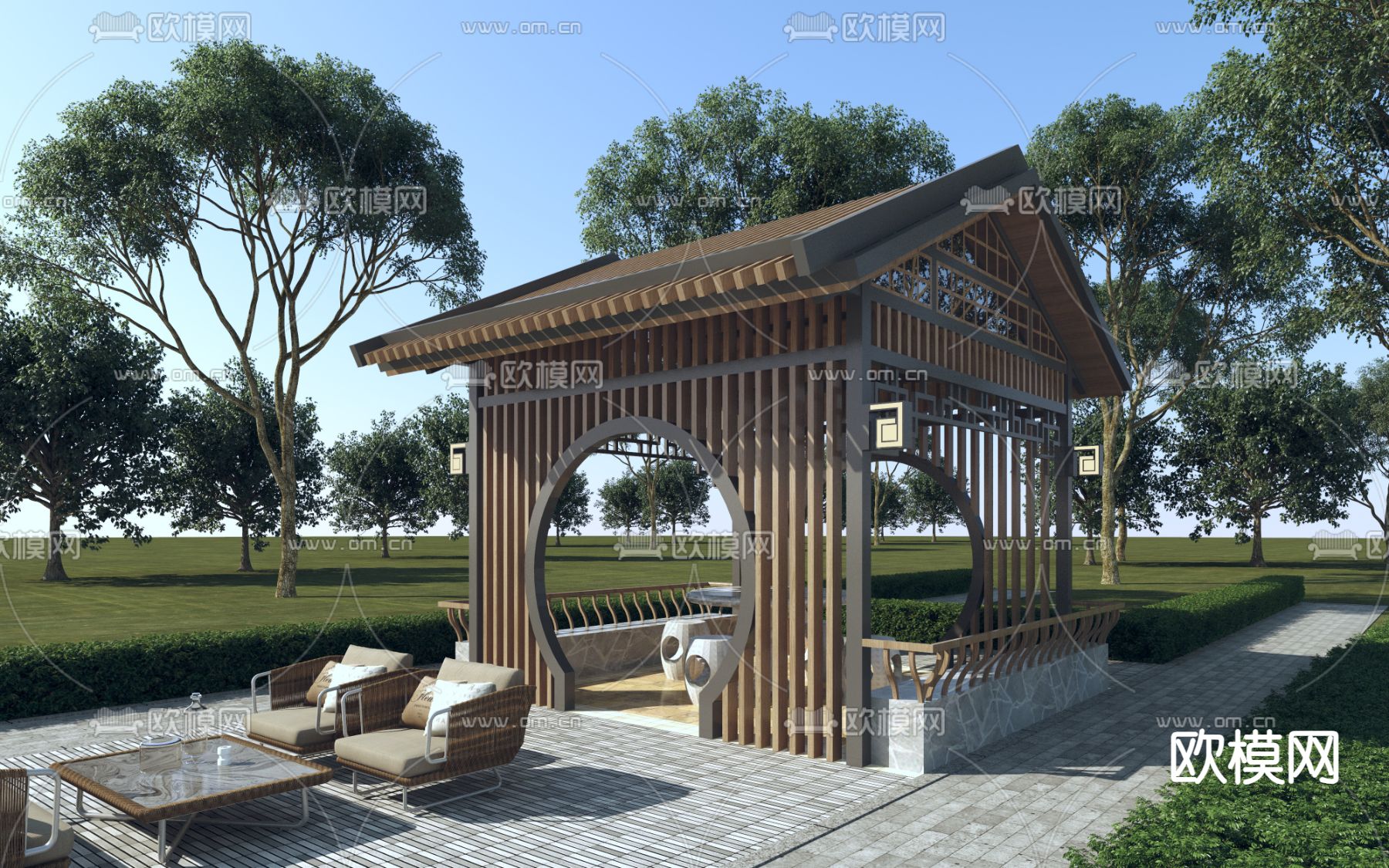 中式亭子 凉亭 景观亭3d模型下载