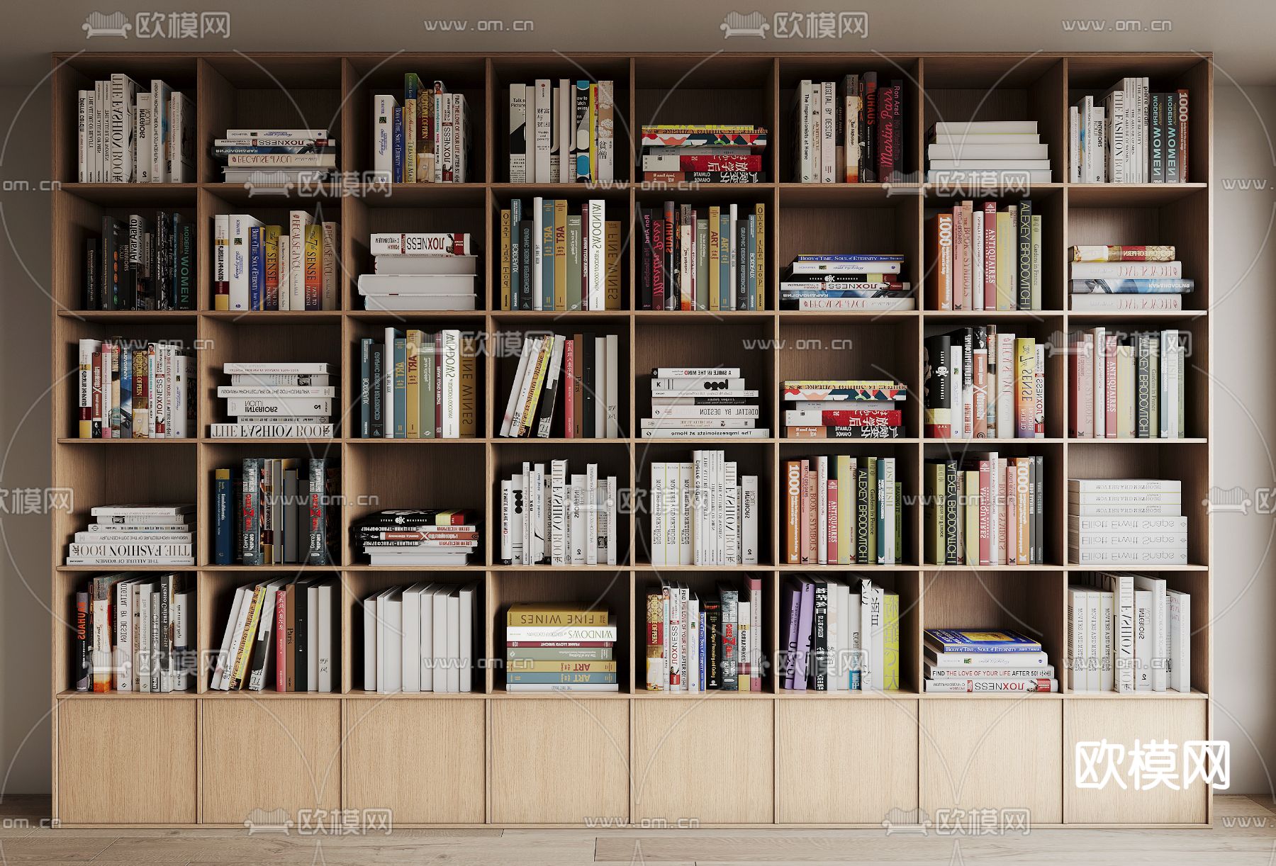 现代书柜 书架su模型下载（渲染图1）