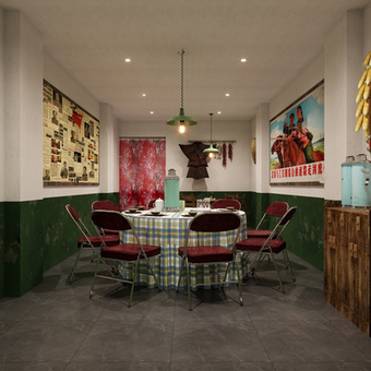 民国风餐厅 农家乐包厢3d模型