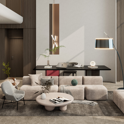  挑高客厅 别墅大堂su模型 